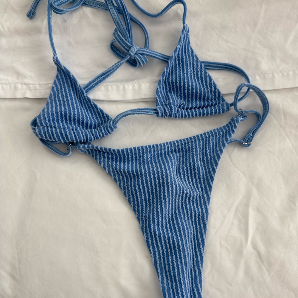 Blue Striped Triangle Bikini Set - Picture 2 of 4